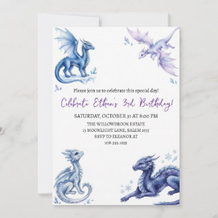 Watercolor dragon birthday invitation