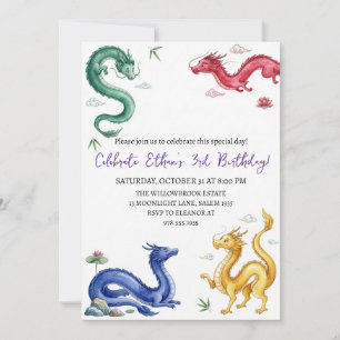 Watercolor dragon birthday invitation