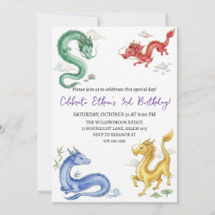 Watercolor dragon birthday invitation