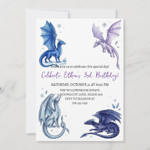 Watercolor dragon birthday invitation