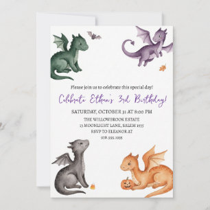 Watercolor dragon birthday invitation