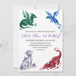 Watercolor dragon birthday invitation