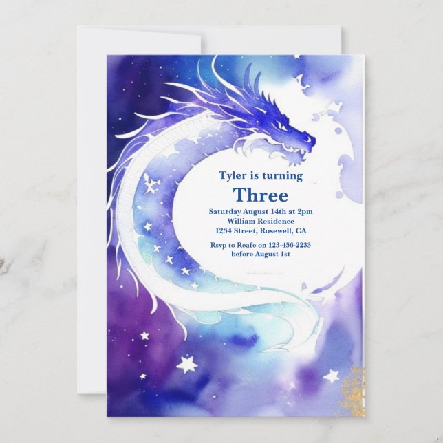 Watercolor Dragon Birthday Invitation (Front)