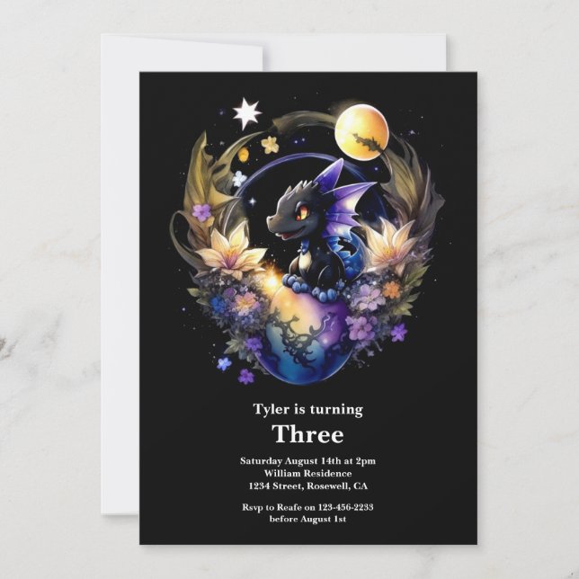 Watercolor Dragon Birthday Invitation (Front)