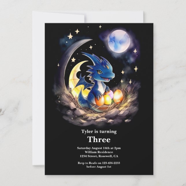 Watercolor Dragon Birthday Invitation (Front)
