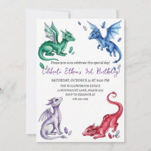 Watercolor dragon birthday invitation