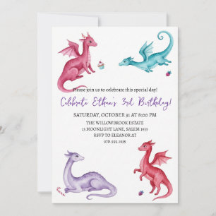Watercolor dragon birthday invitation