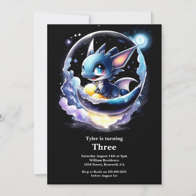 Watercolor Dragon Birthday Invitation (Front)