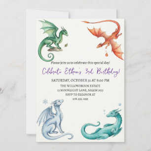 Watercolor dragon birthday invitation