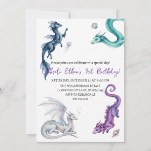 Watercolor dragon birthday invitation