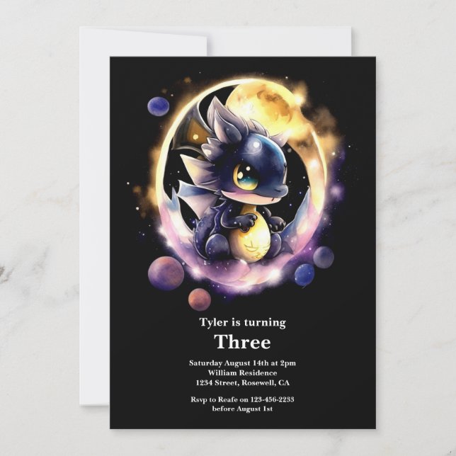 Watercolor Dragon Birthday Invitation (Front)
