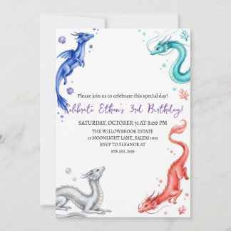 Watercolor dragon birthday invitation