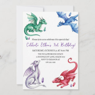 Watercolor dragon birthday invitation