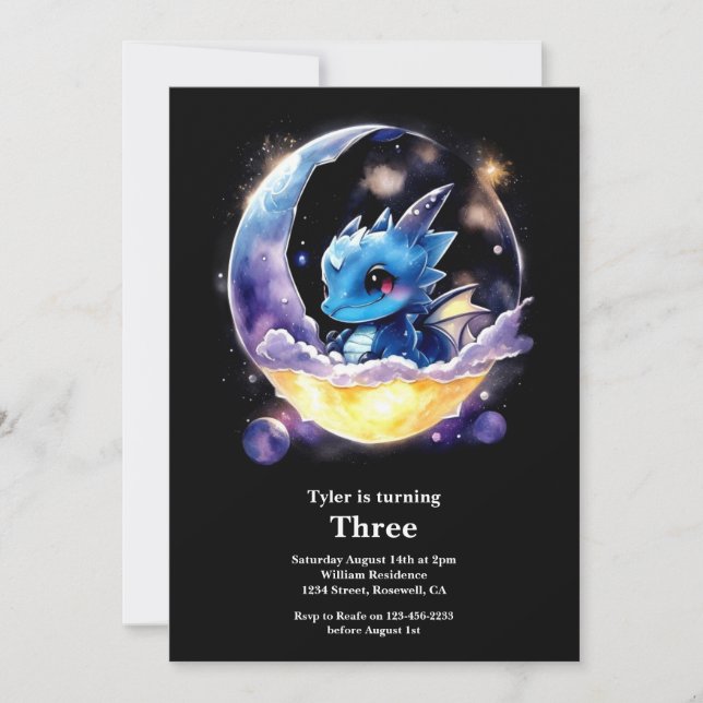 Watercolor Dragon Birthday Invitation (Front)