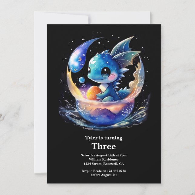 Watercolor Dragon Birthday Invitation (Front)