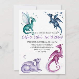 Watercolor dragon birthday invitation