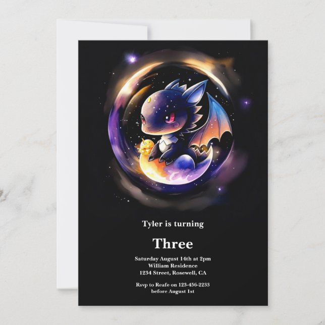 Watercolor Dragon Birthday Invitation (Front)