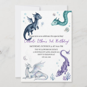 Watercolor dragon birthday invitation