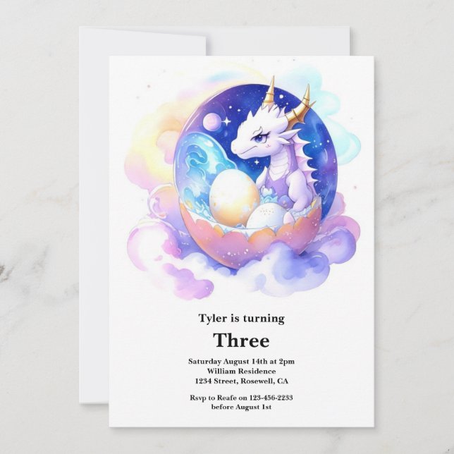 Watercolor Dragon Birthday Invitation (Front)