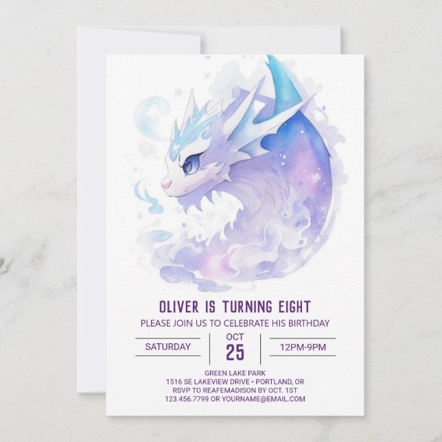 Watercolor Dragon Birthday Invitation (Front)