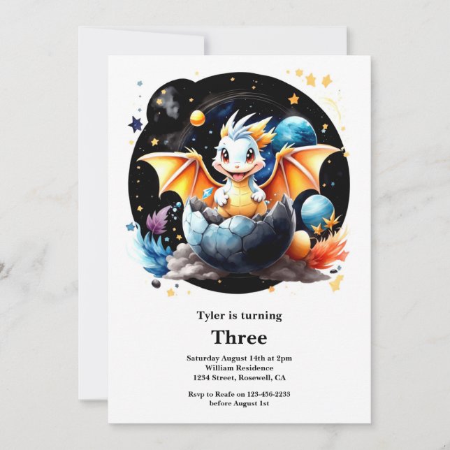 Watercolor Dragon Birthday Invitation (Front)
