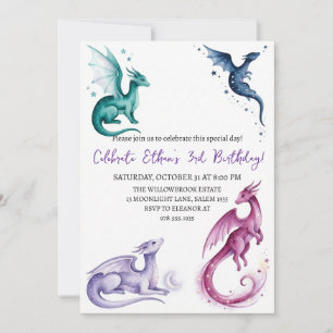 Watercolor dragon birthday invitation