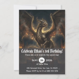 Watercolor dragon birthday invitations
