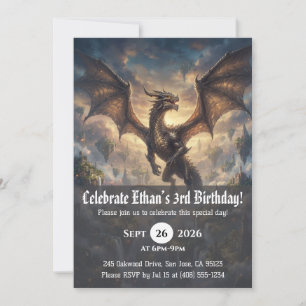 Watercolor dragon birthday invitations