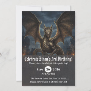 Watercolor dragon birthday invitations