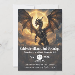 Watercolor dragon birthday invitations