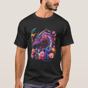 Watercolor Dragon Flowers Beautiful Art Colourful T-Shirt