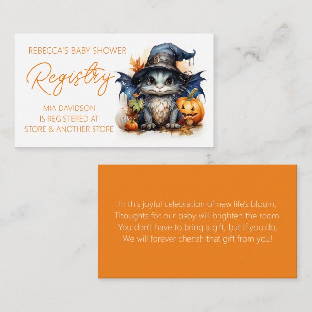 Watercolor Dragon Halloween Baby Shower Registry Enclosure Card (Front/Back)