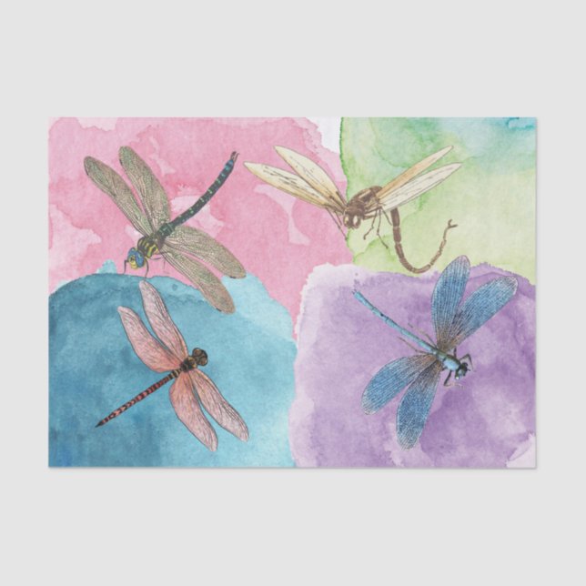 Watercolor Dragonflies Decoupage Tissue Paper (Front)