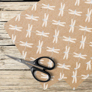 watercolor dragonflies on kraft background tissue paper