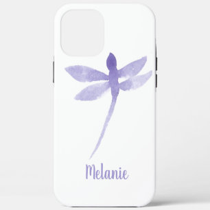Watercolor Dragonflies Purple Monogrammed Name iPhone 12 Pro Max Case