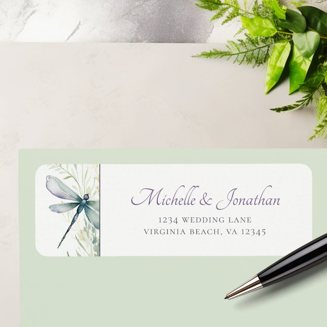 Watercolor Dragonfly and Greenery Wedding Address (Watercolor Dragonfly and Greenery Wedding Address Label)