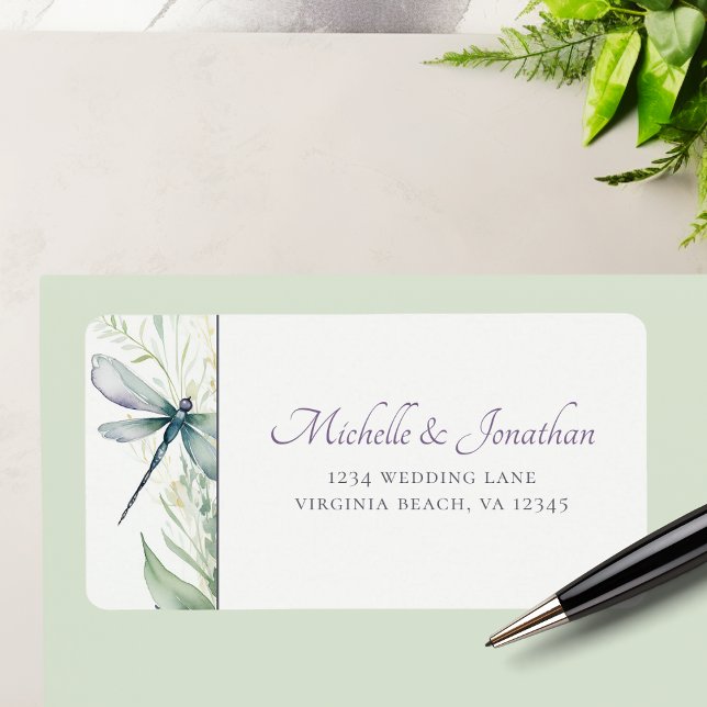 Watercolor Dragonfly and Greenery Wedding Address Label (Watercolor Dragonfly and Greenery Wedding Address Label)