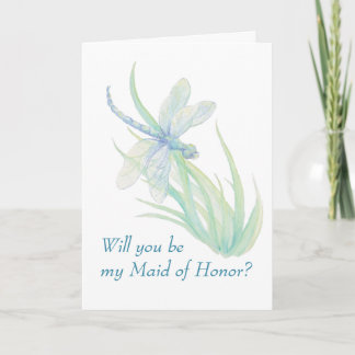 Watercolor Dragonfly Blue Green Maid of Honour Invitation