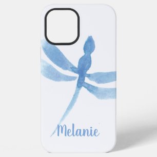 Watercolor Dragonfly Blue Monogrammed iPhone 12 Pro Max Case