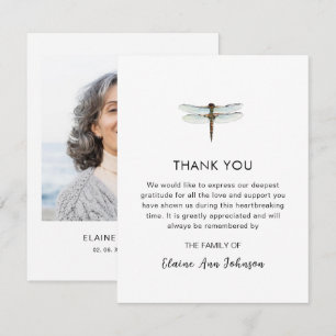 Watercolor Dragonfly Funeral Photo Thank you Card