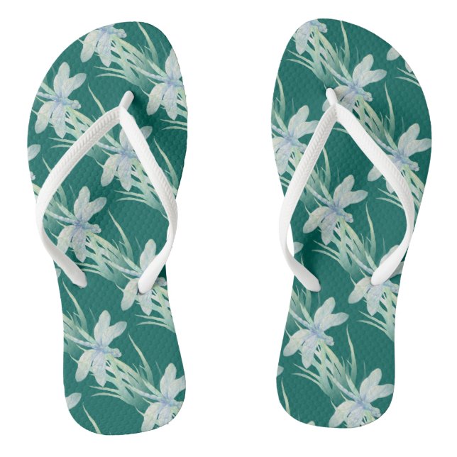Watercolor Dragonfly in Soft Blues & Green art Jandals (Footbed)