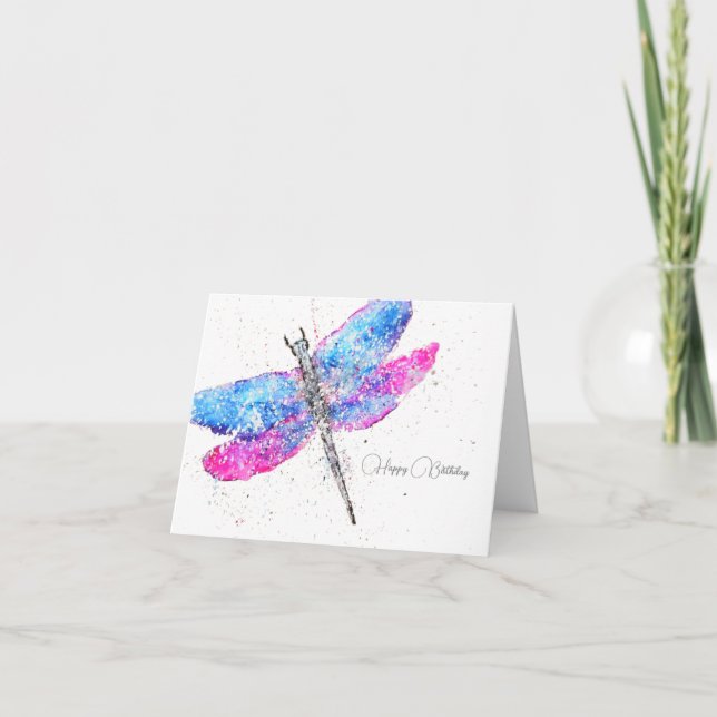 Watercolor dragonfly pink blue classic  Birthday  Thank You Card (Front)