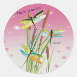 Watercolor Dragonfly Pink Personalised Stationery Classic Round Sticker