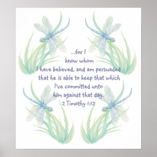 Watercolor Dragonfly Scripture Timothy Encourage Poster