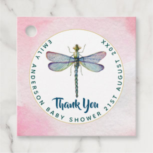 Watercolor DRAGONFLY Thank You Baby Shower PinkBlu Favour Tags