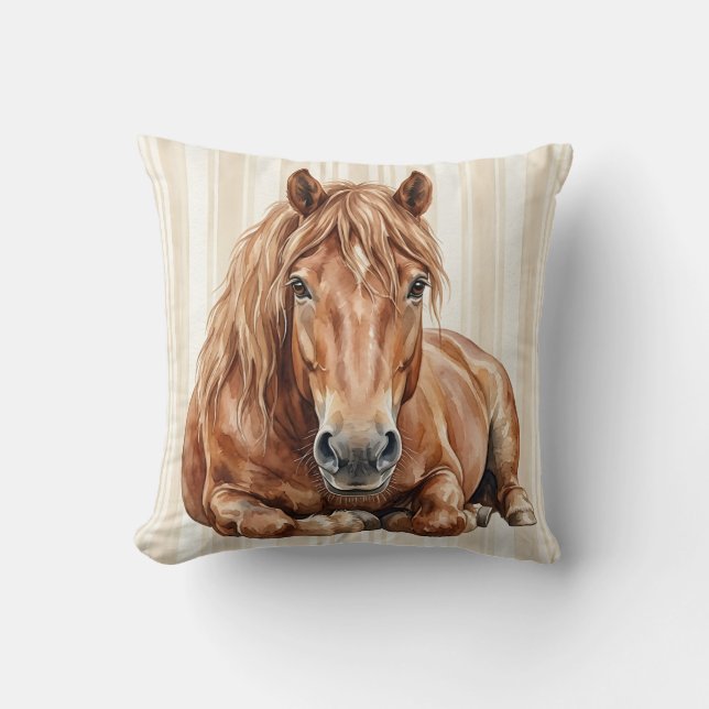 Watercolor Draught Horse Pillow Cover (Front)