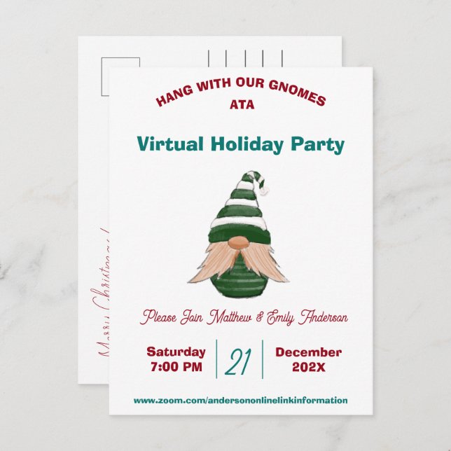 Watercolor drawing Christmas gnome  Personalised Invitation Postcard (Front/Back)