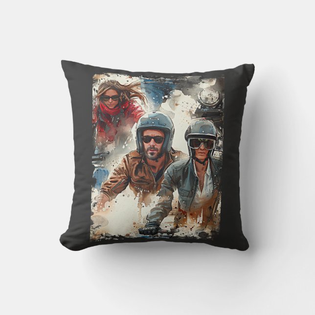 Watercolor drawing MotoBikers Cushion (Front)