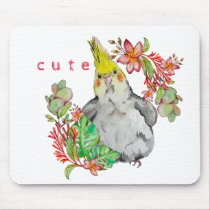 Watercolor drawing of a funny Corella parrot Baby  Mouse Pad