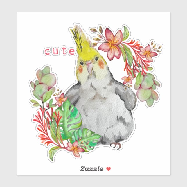 Watercolor drawing of a funny parrot in flowers po (Sheet)